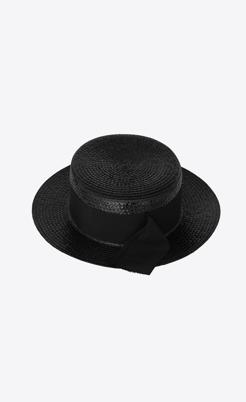 Small boater hat in varnished straw